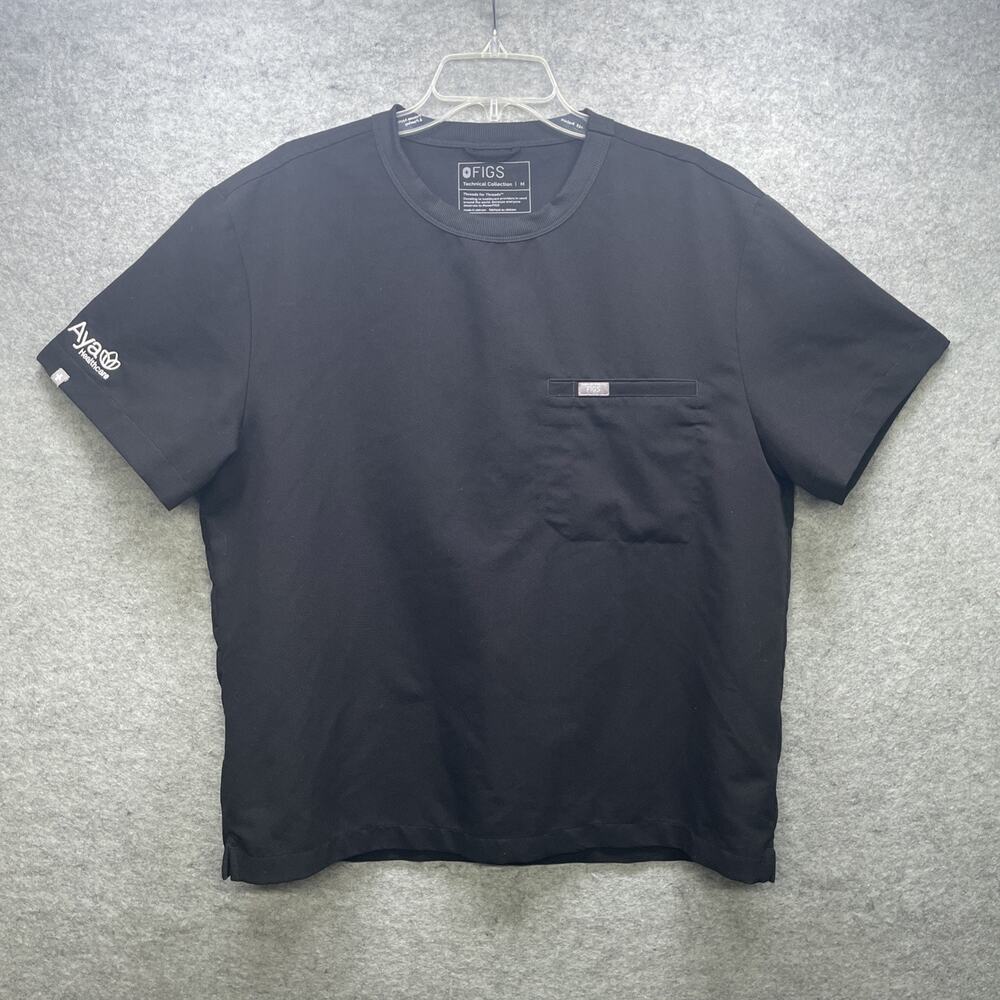 FIGS Technical Collection Black Crewneck Scrub Top Mens Med Aya Healthcare Logo - Picture 8 of 8